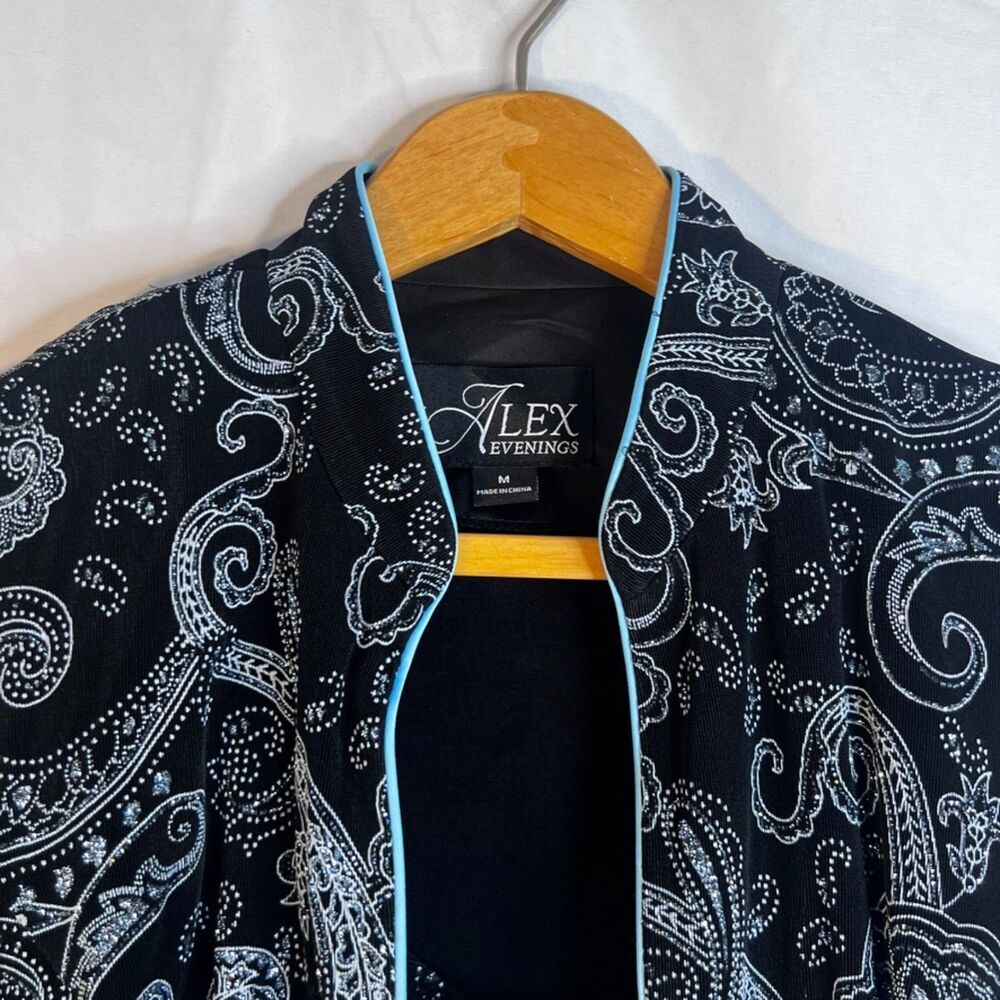 Alex Evenings 2 PC SET Blazer & Tank Sparkly Paisley Metallic Dressy Cocktail MD - Picture 3 of 13